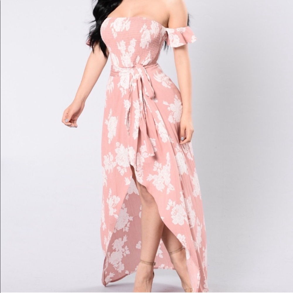 Mauve high low off the shoulder wrap maxi dress - Picture 4 of 5